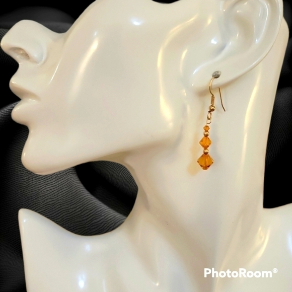 3/$30 HANDMADE Dainty Orange Crystal Beaded Dangle Hook Earrings - Picture 1 of 5